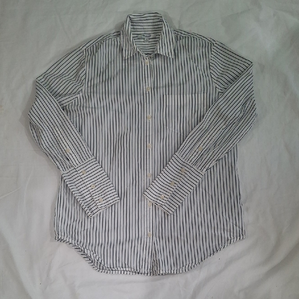 Madewell Wome's  Black and White Striped Button Down Shirt Size XXS